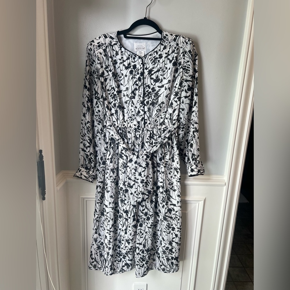 Black and White Tie Front Long Sleeve Sundress Vintage